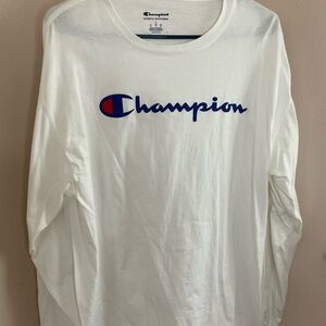 Champion Cream Tee with Blue Logo